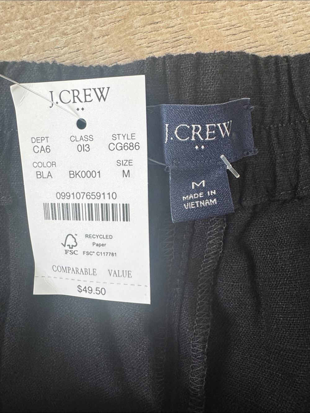 NWT J. Crew Black Elastic-Waist Linen Shorts with Front Pockets - Picture 4 of 9
